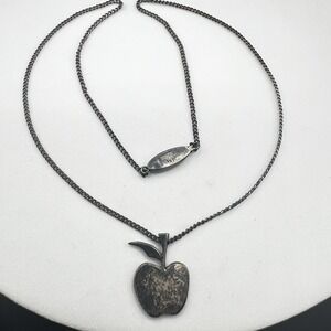 Vintage Japan Silver Apple Pendant Necklace – Mid Century Signed Oval VI‎ Tag